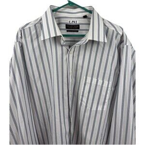 Donald J Trump Signature Collection Button Down 18 36/37 Shirt White Blue Stripe